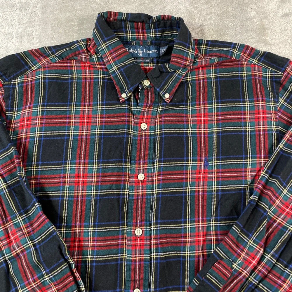 Polo Ralph Lauren Shirt Men XL Plaid Black Red Classic Fit Holiday Preppy Casual